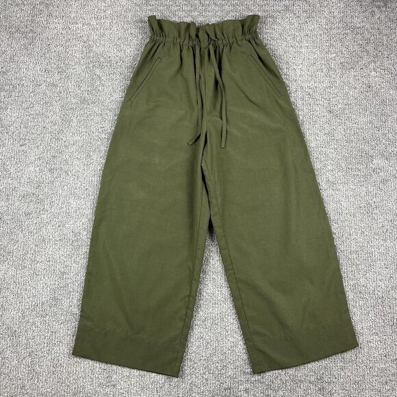 Babaton Aritzia Pants Womens XXS Green High Rise Wide Leg Paperbag Waist Cropped - Picture 1 of 9